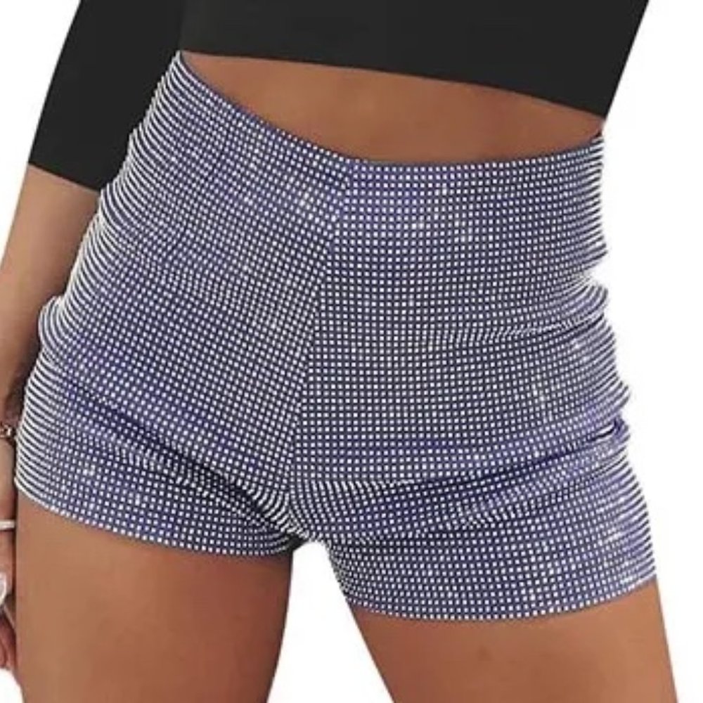 Shiny High-Waist Rhinestone Shorts